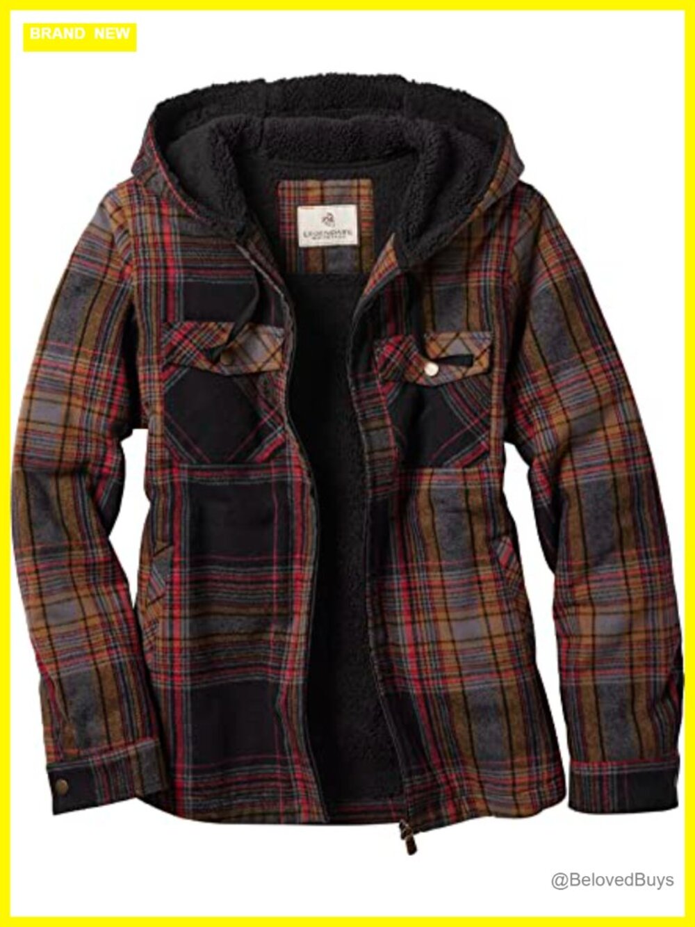 Women's Hooded Shacket Berber Lined Shirt Jacket Plaid Long Sleeve